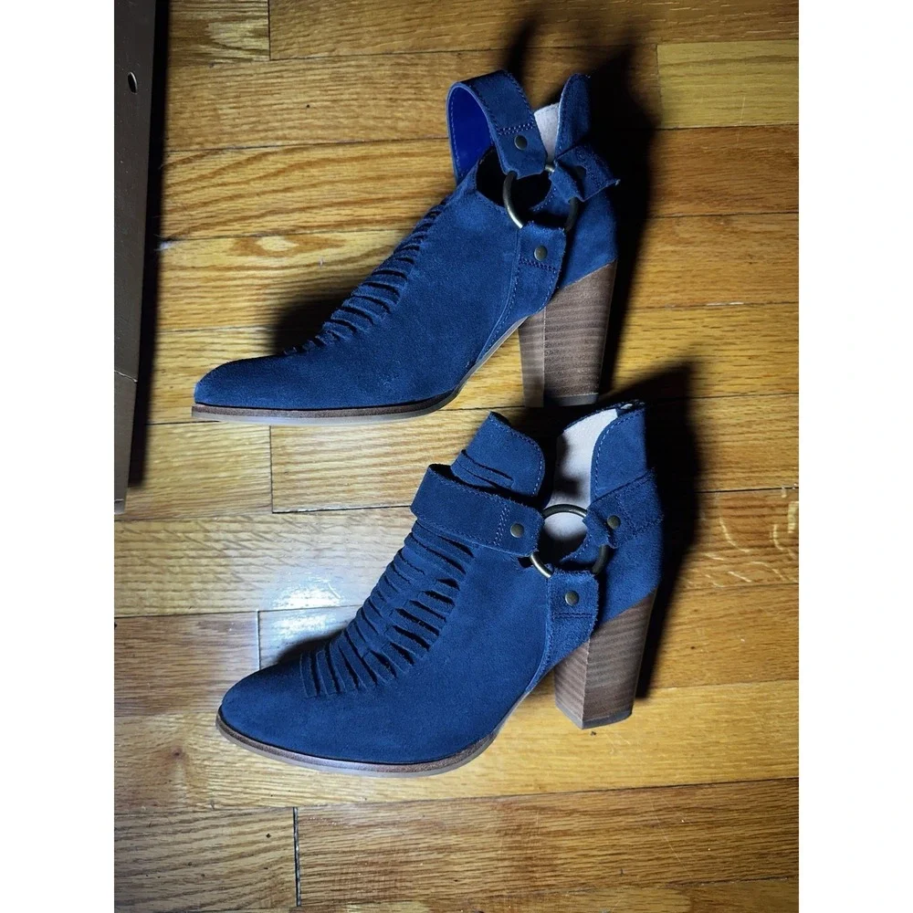 Seychelles Los Angeles Leather Women's Heeled Ankle Boots Size‎ 8 Navy Blue Boho